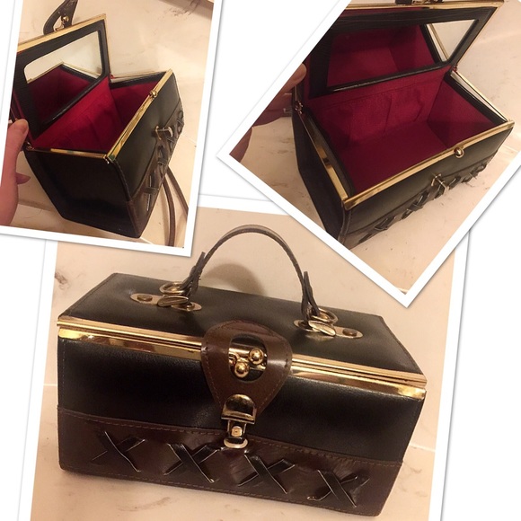 Vintage Handbags - True Vintage 1950s Pinup Box Purse Mirror MINT*♥️